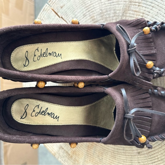 Sam Edelman Angelina Brown Moccasins with Fringe and Wedge Heel - Picture 7 of 8